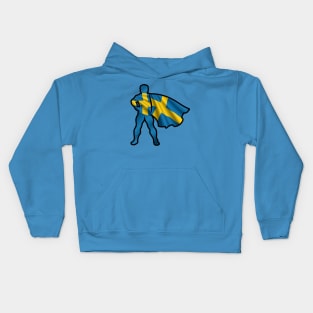 Sweden Hero Wearing Cape of Swedish Flag Hope and Peace Unite in Sweden Kids Hoodie